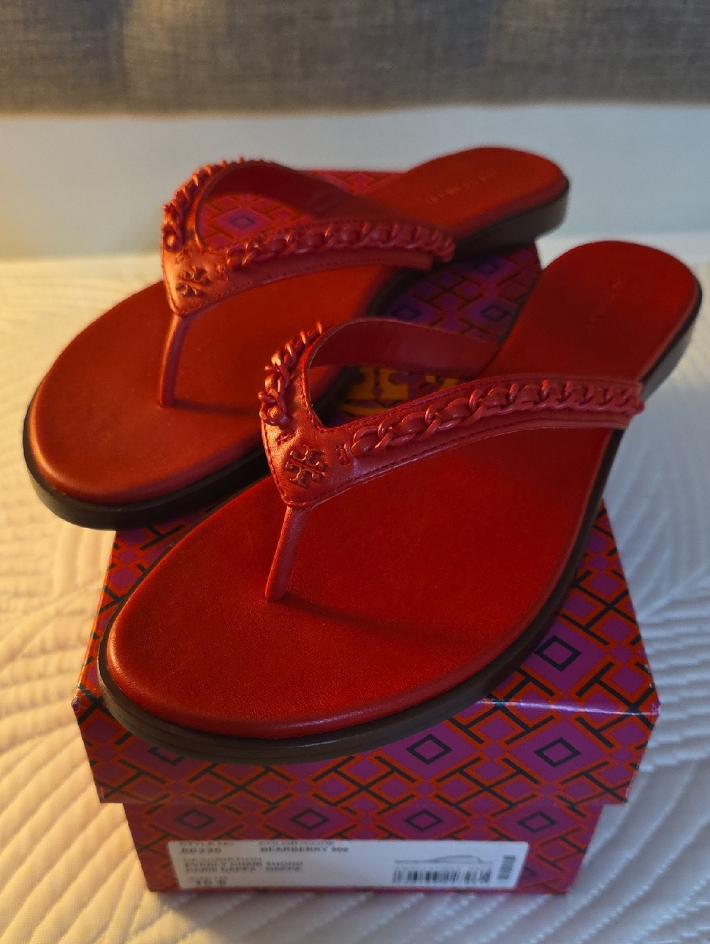 Tory Burch Red Braided Strap Flip Flop Sandals